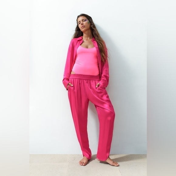 Zara Pants - Sold out in stores! Zara fushia pink pants satin like pants woman size XS